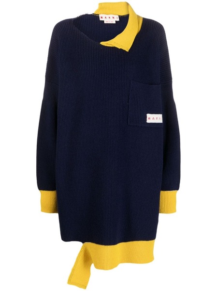  Marni Asymmetric Raw-edge Ribbed Jumper - Blue 