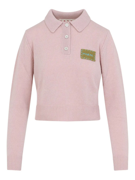 Marni Button Logo-appliqué Polo Top - Pink 
