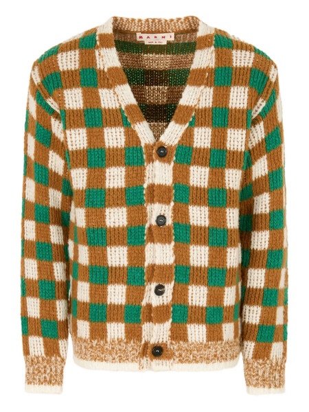  Marni Checked Ribbed Cardigan - Brown 