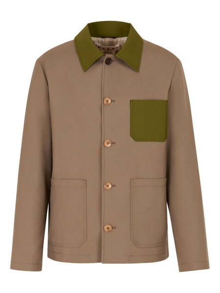  Marni Contrast-collar Pocket Shirt Jacket - Brown 