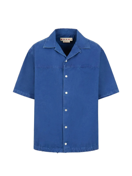  Marni Cuban Collar Logo Patch Shirt - Blue 