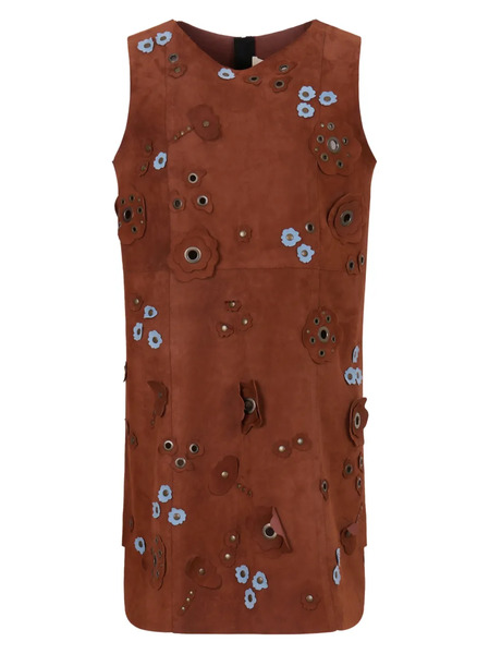 Marni Daisy-appliqué Studded Mini Dress - Brown 
