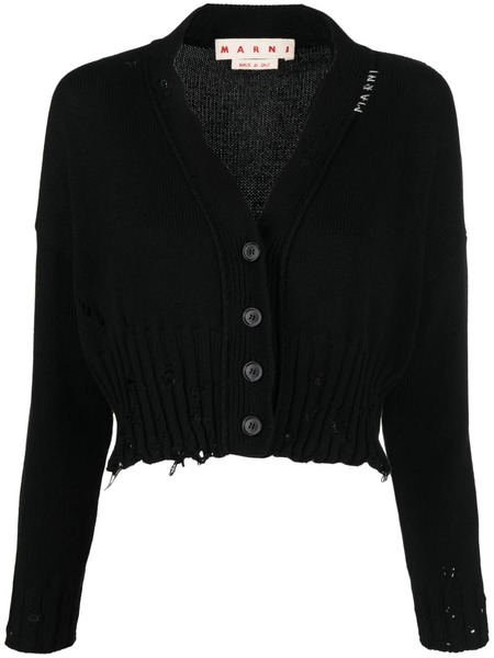  Marni Distressed Cropped Cardigan - Black 