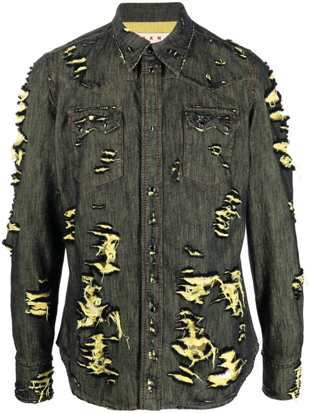  Marni Distressed Denim Shirt - Black 