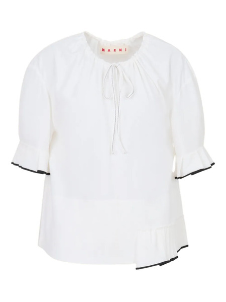  Marni Drawstring Pleated-neck Blouse - White 
