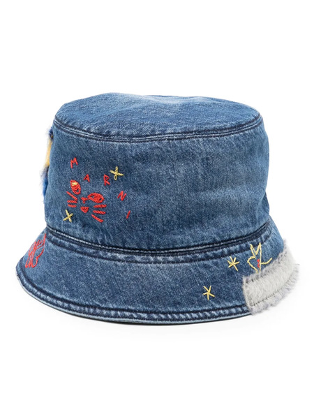  Marni Embroidered Denim Bucket Hat - Blue 