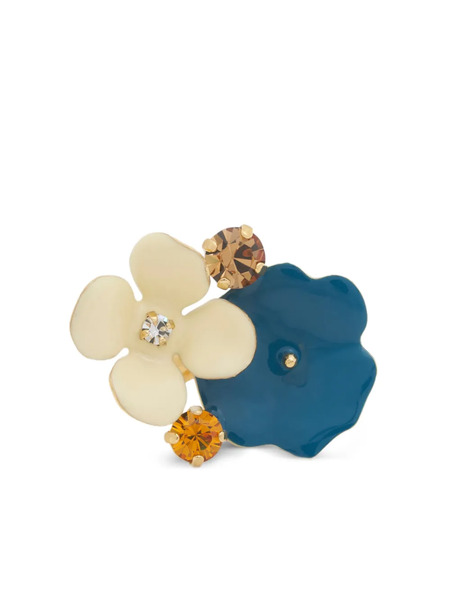  Marni Enamelled Flower Rhinestone Ring - Gold 