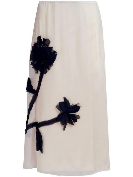  Marni Floral-appliqué Silk Midi Skirt - Neutrals 