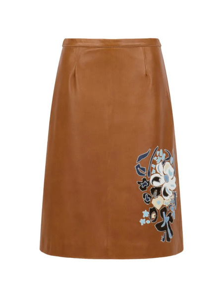  Marni Floral Intarsia Leather Skirt - Brown 