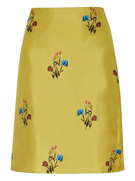 Marni Floral-print Silk Midi Skirt - Yellow 