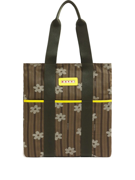  Marni Floral Striped Tote Bag - Brown 