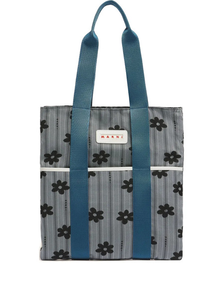  Marni Floral Tape-handles Tote Bag - Blue 