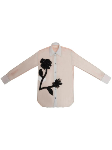  Marni Floral-tulle-applique Silk Shirt - Grey 