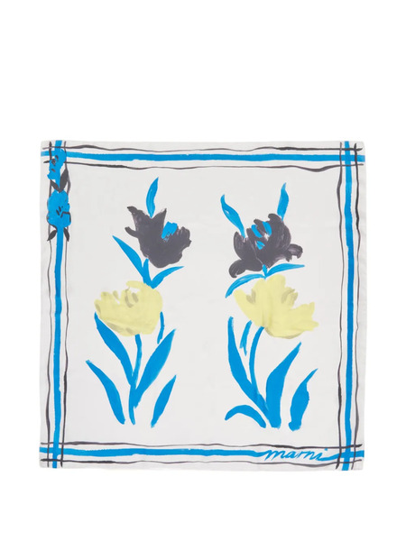  Marni Flower Stripe Silk Foulard - White 