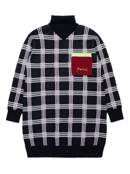  Marni Kids Checked Knitted Dress - Black 