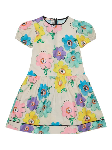  Marni Kids Floral Puff-sleeve Dress - Neutrals 