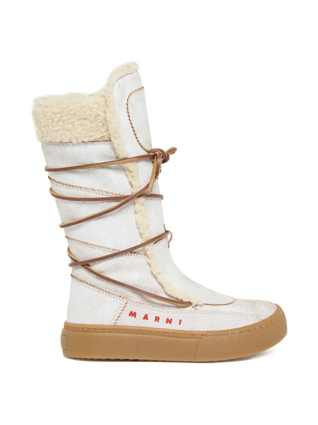  Marni Kids Lace-up Shearling Boots - White 