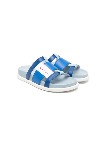  Marni Kids Logo-print Leather Slides - Blue 