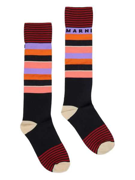 Marni Kids Logo-striped Socks - Black 