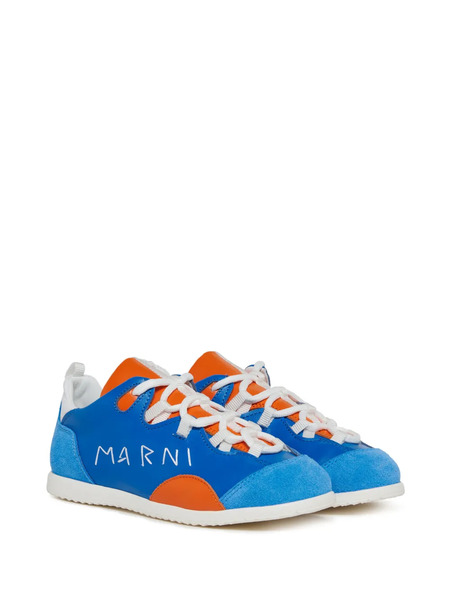  Marni Kids Panelled Lettering Sneakers - Blue 