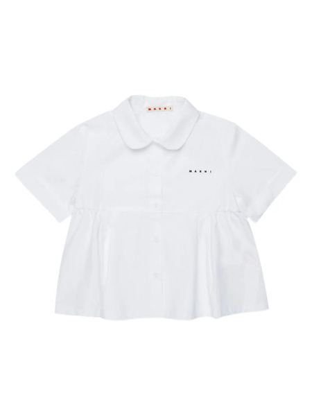  Marni Kids Peter-pan Collar Gathered Shirt - White 