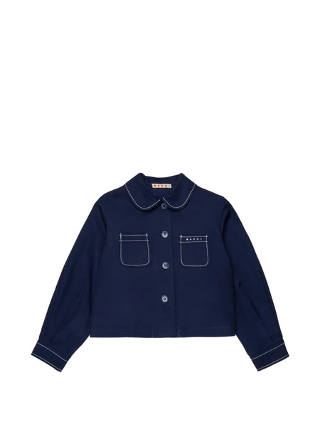  Marni Kids Peter-pan Collar Pocket Cotton Jacket - Blue 