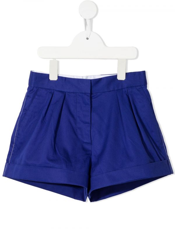  Marni Kids Pleated Cotton Shorts - Blue 