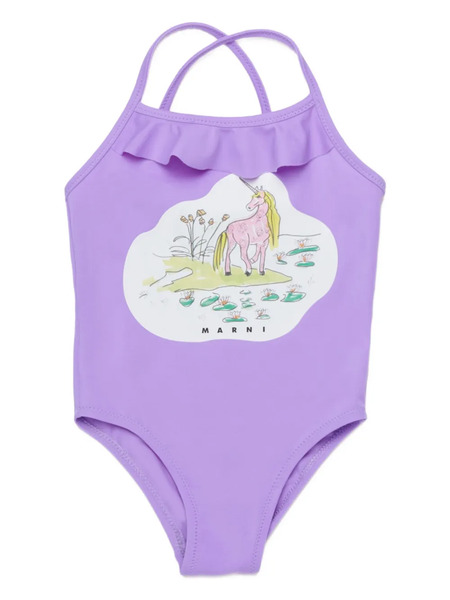  Marni Kids Ruffled Graphic Swimsuit - Purple 
