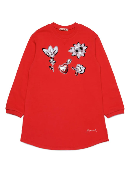  Marni Kids Sequin Embroidery Sweatshirt-dress - Red 
