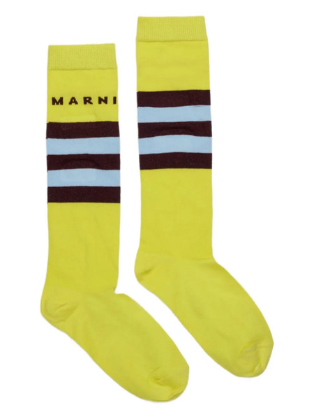  Marni Kids Stripe-logo Socks - Yellow 