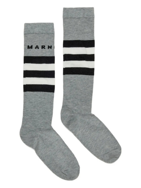  Marni Kids Striped Logo Socks - Grey 