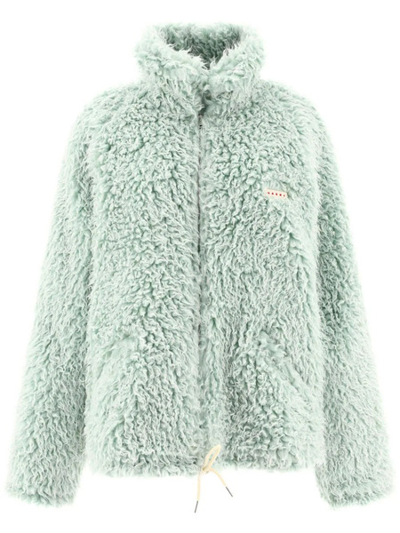  Marni Logo-appliqué Faux-fur Jacket - Blue 
