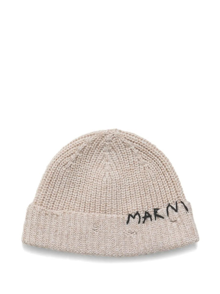  Marni Logo-embroidered Beanie Hat - Neutrals 