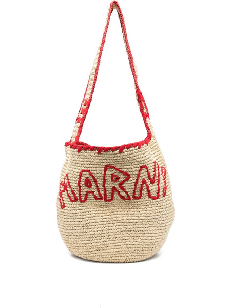  Marni Logo-embroidered Paper Shoulder Bag - Neutrals 
