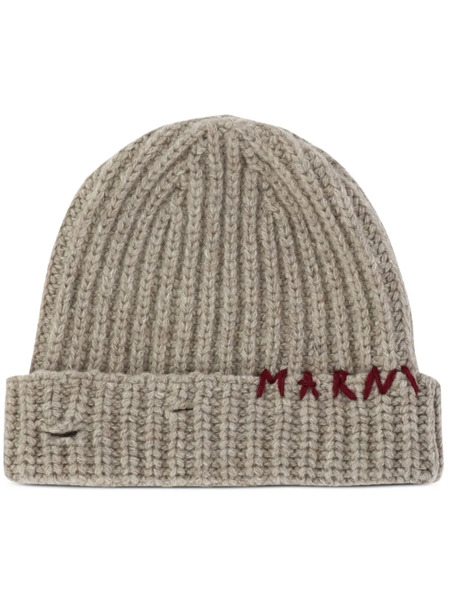  Marni Logo-embroidered Ribbed-knit Beanie - Neutrals 