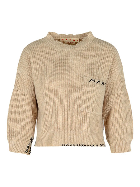  Marni Logo-embroidered Side-split Sweater - Neutrals 