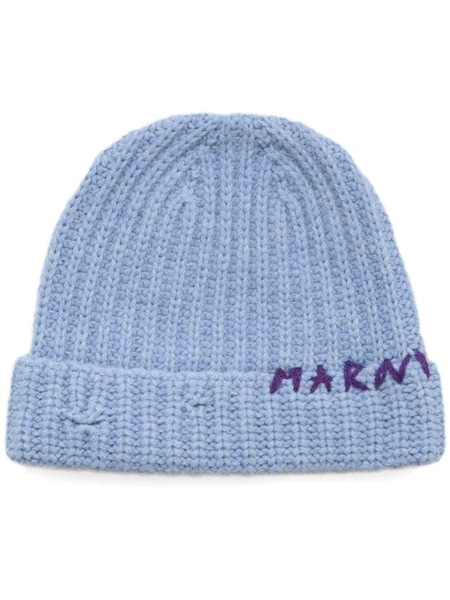  Marni Logo-embroidered Wool Beanie - Blue 