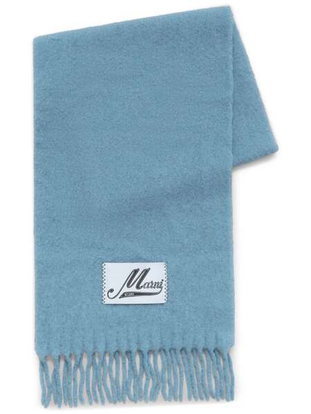  Marni Logo-patch Alpaca Wool-blend Scarf - Blue 