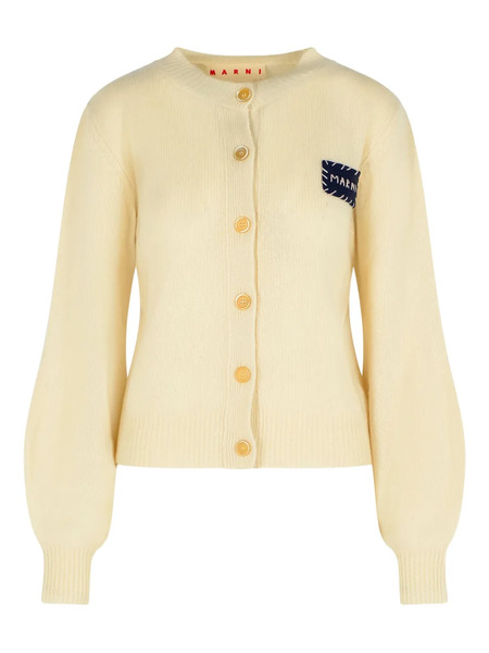  Marni Logo-patch Ribbed Cardigan - Neutrals 