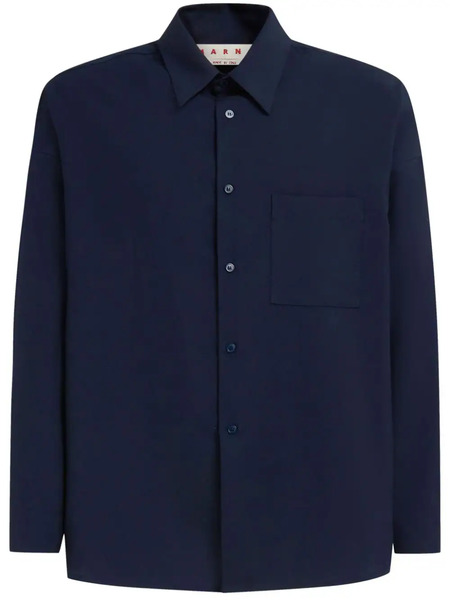  Marni Logo-patch Virgin-wool Shirt - Blue 