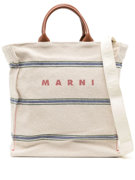  Marni Logo-print Canvas Tote Bag - Neutrals 