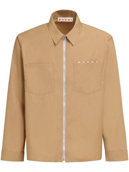 Marni Logo-print Cotton Shirt Jacket - Neutrals 