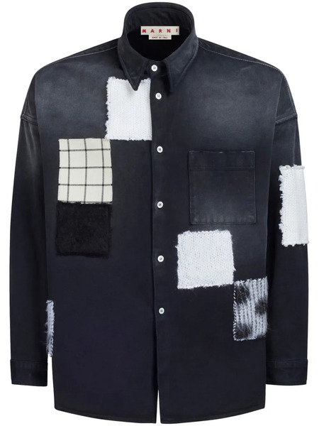  Marni Patchwork-detail Denim Shirt - Black 