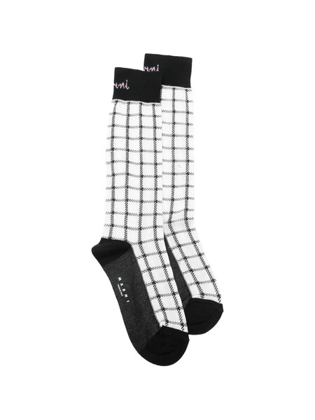  Marni Plaid Logo Socks - White 