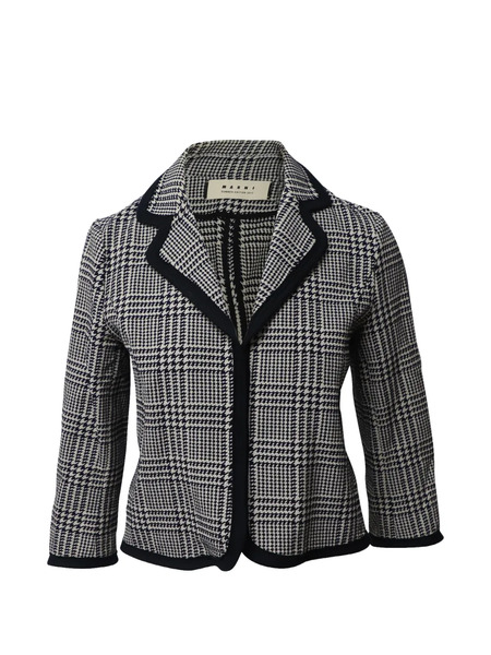  Marni Pre-owned Cropped Checked-pattern Jacket - Black 