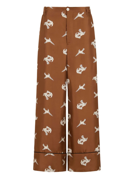 Marni Raven-print Wide-leg Trousers - Brown 