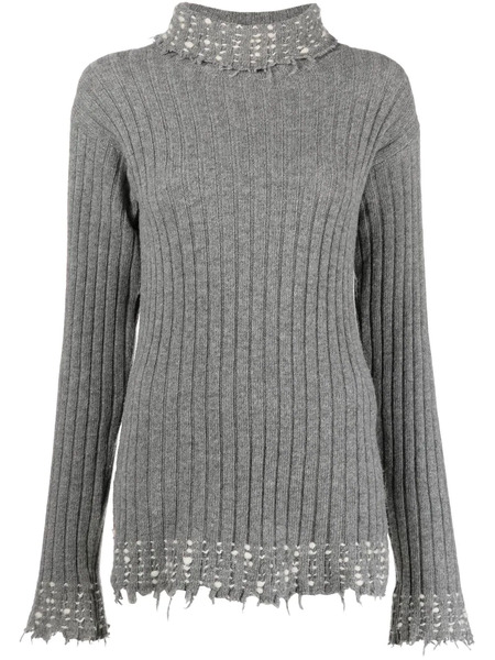  Marni Raw-cut Edge High-neck Knitted Jumper - Grey 