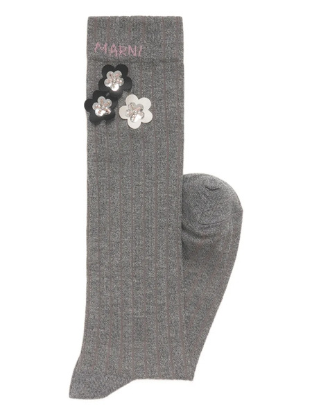  Marni Ribbed Daisy-detrail Socks - Grey 