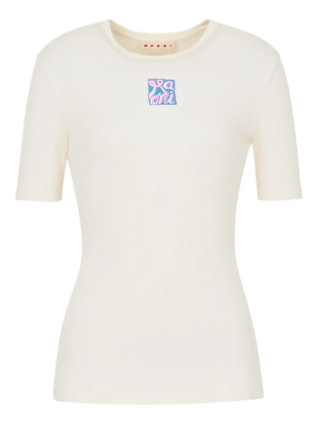  Marni Ribbed Logo-embroidered T-shirt - Neutrals 