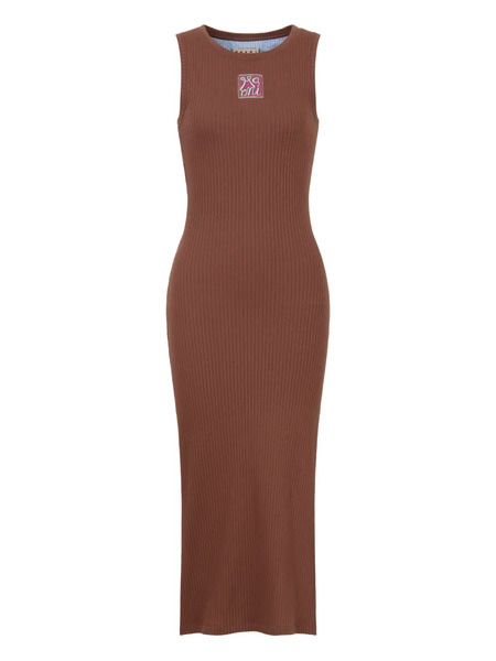  Marni Ribbed Logo-patch Midi Dress - Brown 